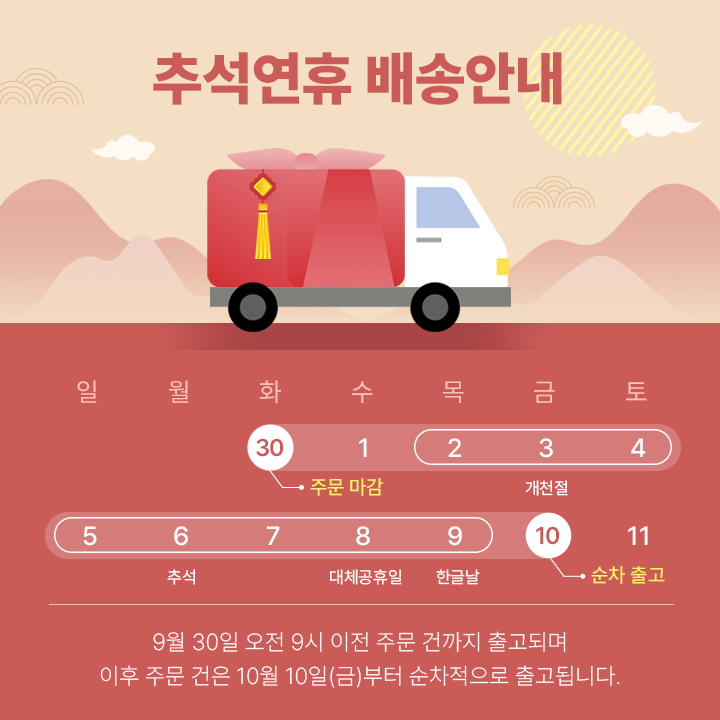 [전채널] 25년 추석연휴 배송안내